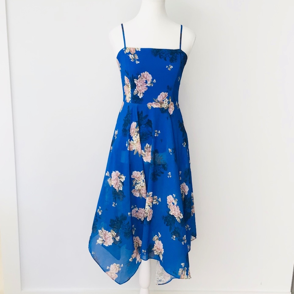DOTTI size 8 blue floral chiffon dress with spaghetti straps - Picture 1 of 9